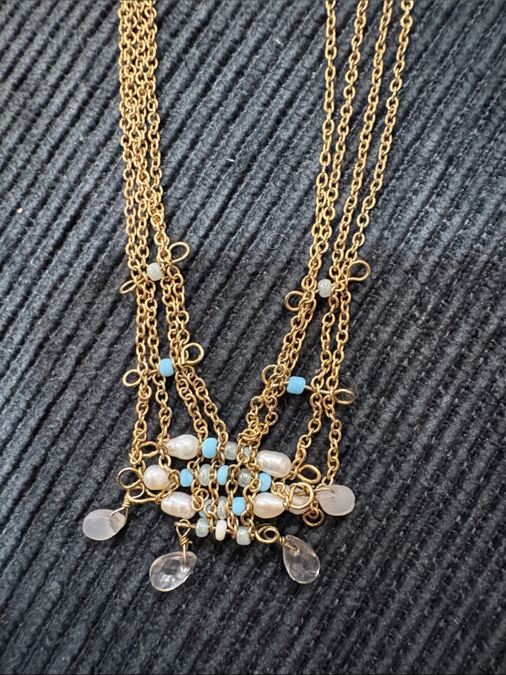 9-Avon Gold-Tone Layered Necklace with Blue and Pearl Accents
